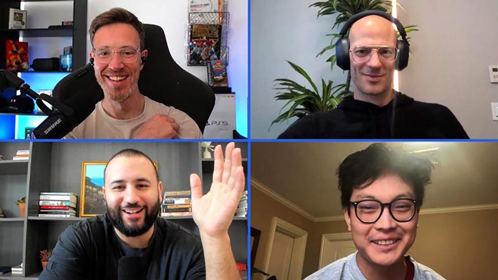 Quadrant view of Tokenized podcast hosts Simon Taylor (top left), Sergio Mello (top right), Cuy Sheffield (bottom left) and Arnold Lee (bottom right).