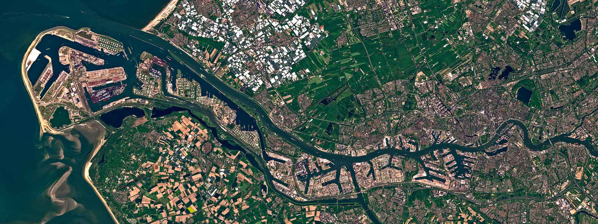 "Satellite image of the port of Rotterdam, Netherlands"