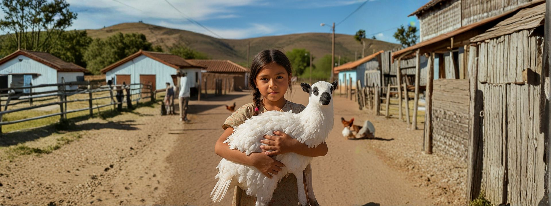 young girl holding lamb