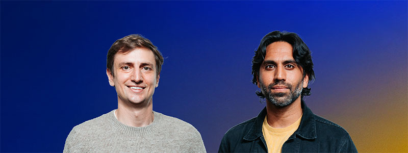 YouTub creators Colin and Samir against a blue and yellow background.