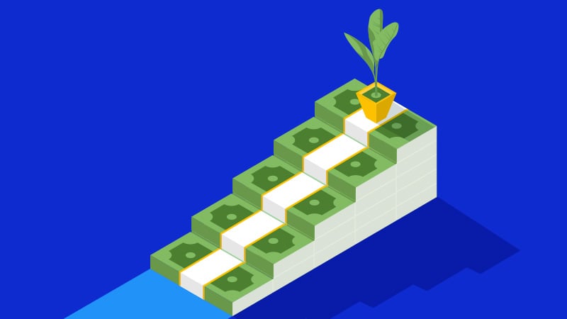 Graphic illustration of stairs with a plant at the top