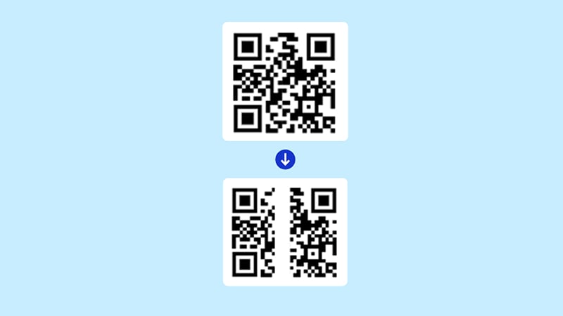 An active QR code next to an inactive QR code that is cut in half.