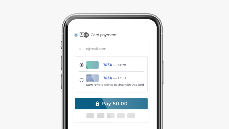 Phone screen showing connected card payment options that are available to toggle on and off