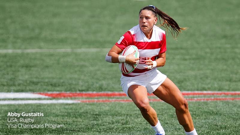 Abby Gustaitis playing rugby