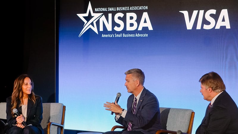 Visa's NA President Kim Lawrence and US SBA Administrator Kelly Loeffler in fireside chat at Visa Payments Vault, DC.