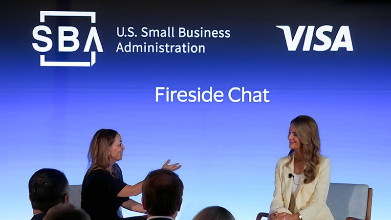 Visa's NA President Kim Lawrence and US SBA Administrator Kelly Loeffler in fireside chat at Visa Payments Vault, DC.