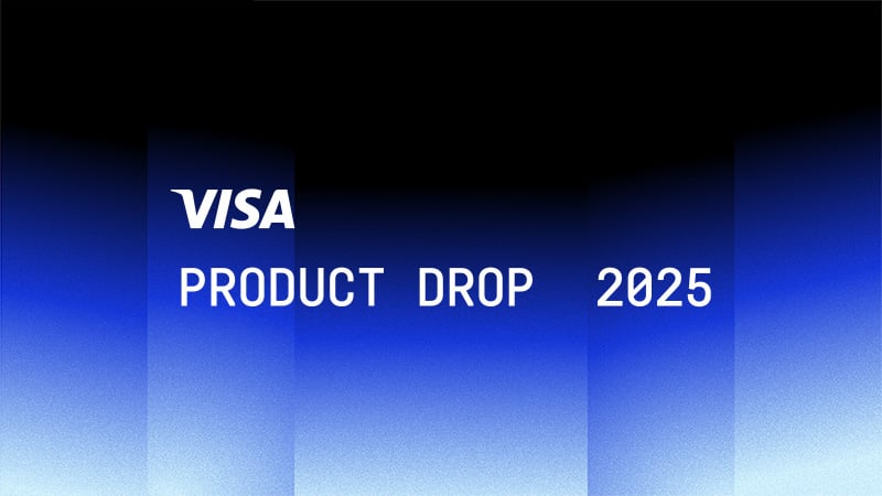 Visa Product Drop 2025 logo on blue gradient background