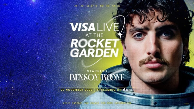 Visa Live text over the face of Benson Boone
