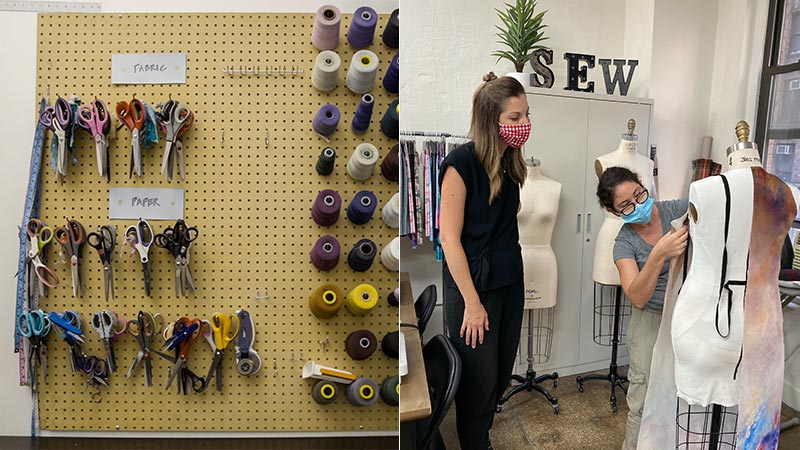 New York Sewing Center founder Kristine Frailing and one of her employees design one of their clothing creations.