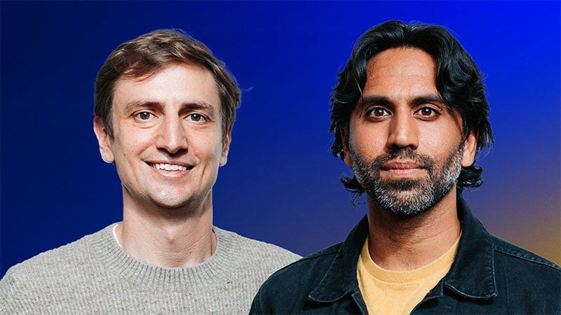 YouTub creators Colin and Samir against a blue and yellow background.